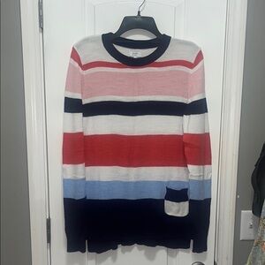 Crown & Ivy Pink, Blue & White Multicolor Striped Long Sweater - Medium